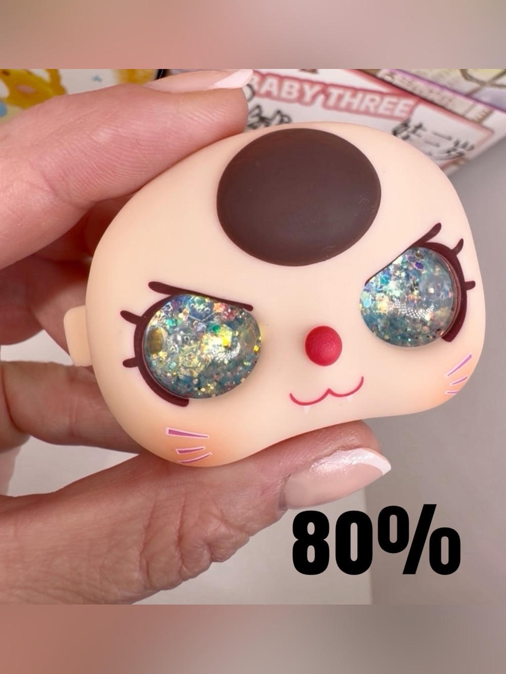 Baby Three 80% Face Brown Hair Green Blue Iridescent Liquid Glitter Special Eyes
